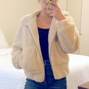 Beige oversized teddy jacket